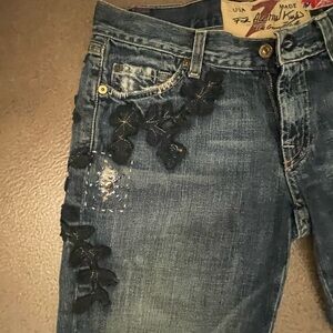 7 For All Mankind Blue Jeans with Black Embroidery